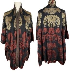 Marla Whynne kimono open front cardigan sweater  pockets high side slits Sz XL